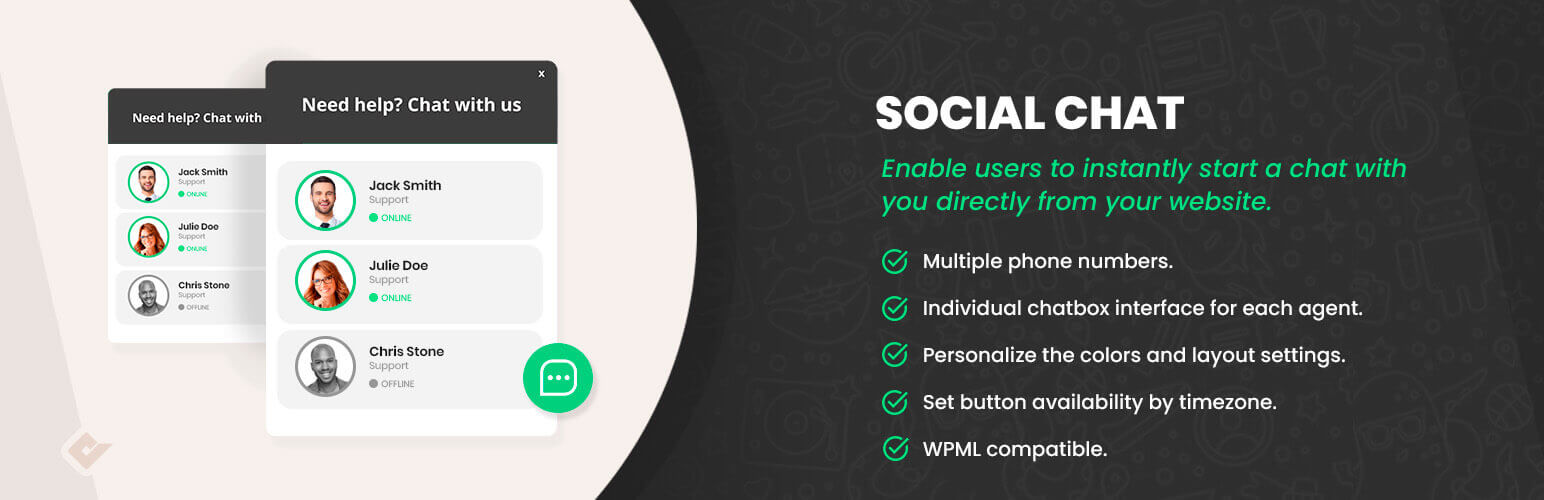 Social Chat PRO中文版(更新到8.0.7)-即时聊天WordPress WhatsApp对话插件下载-主题铺