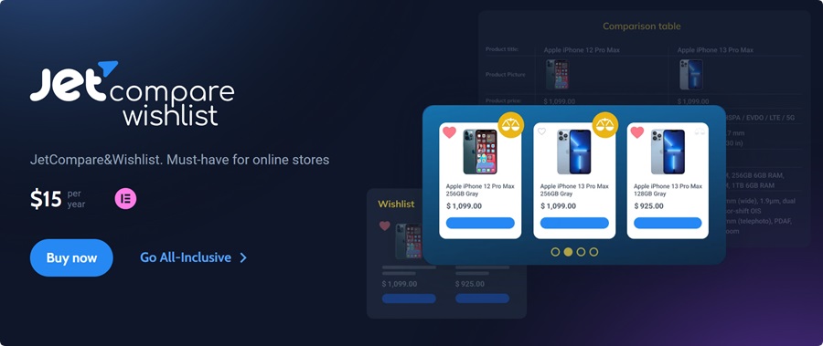 JetCompareWishlist专业版-心愿清单小工具Elementor扩展插件下载-主题铺