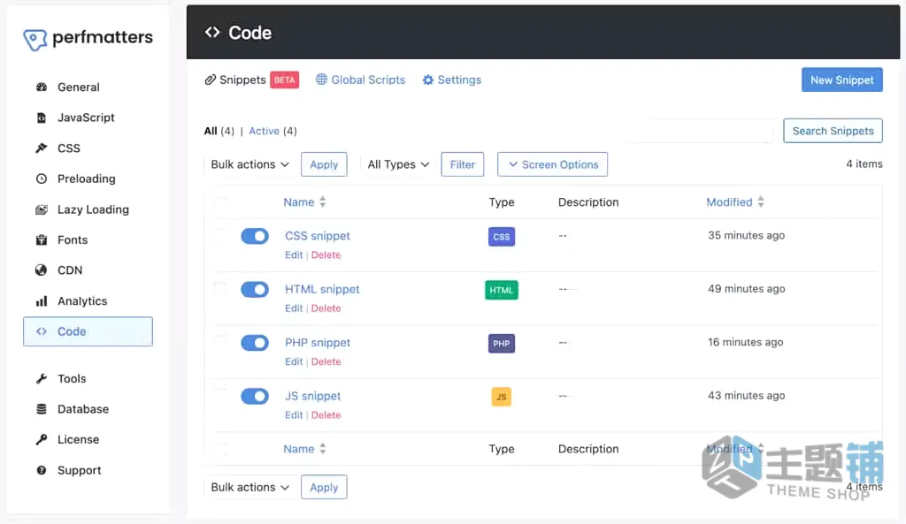 图片[1]-用Perfmatters在WordPress中添加代码片段(PHP、CSS、JS、HTML)图文教程-主题铺