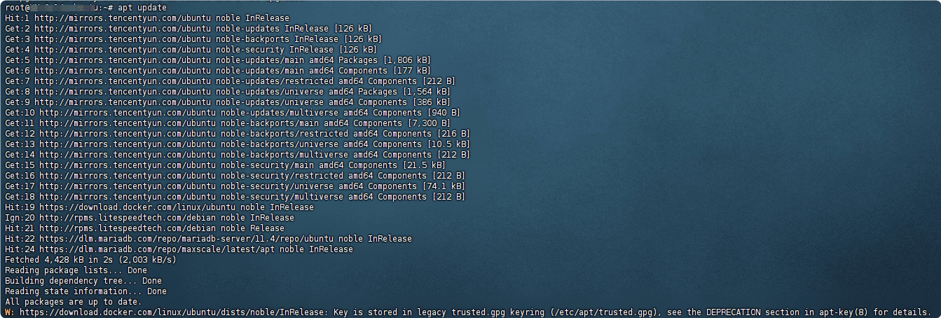 修复Ubuntu 24.04 Docker软件源密钥警告apt-key is deprecated问题解决办法-主题铺